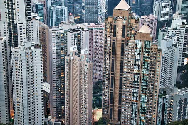Cluster of high-rise apartment towers photographed from above